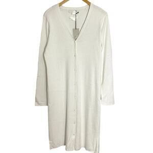 New Women’s Barefoot Dreams Long Cardigan Ribbed CozyChic Ultra Lite Sea Salt Lg